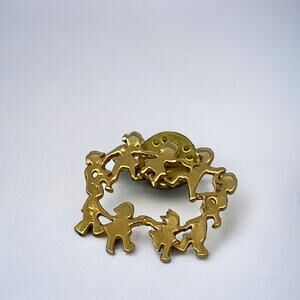 Vintage Gold-Tone Lapel Pin Children Holding Hands in Circle